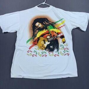VTG 90s Bob Marley Made In USA Shirt Men 6X Graphic Print White Short Sleeve Tee